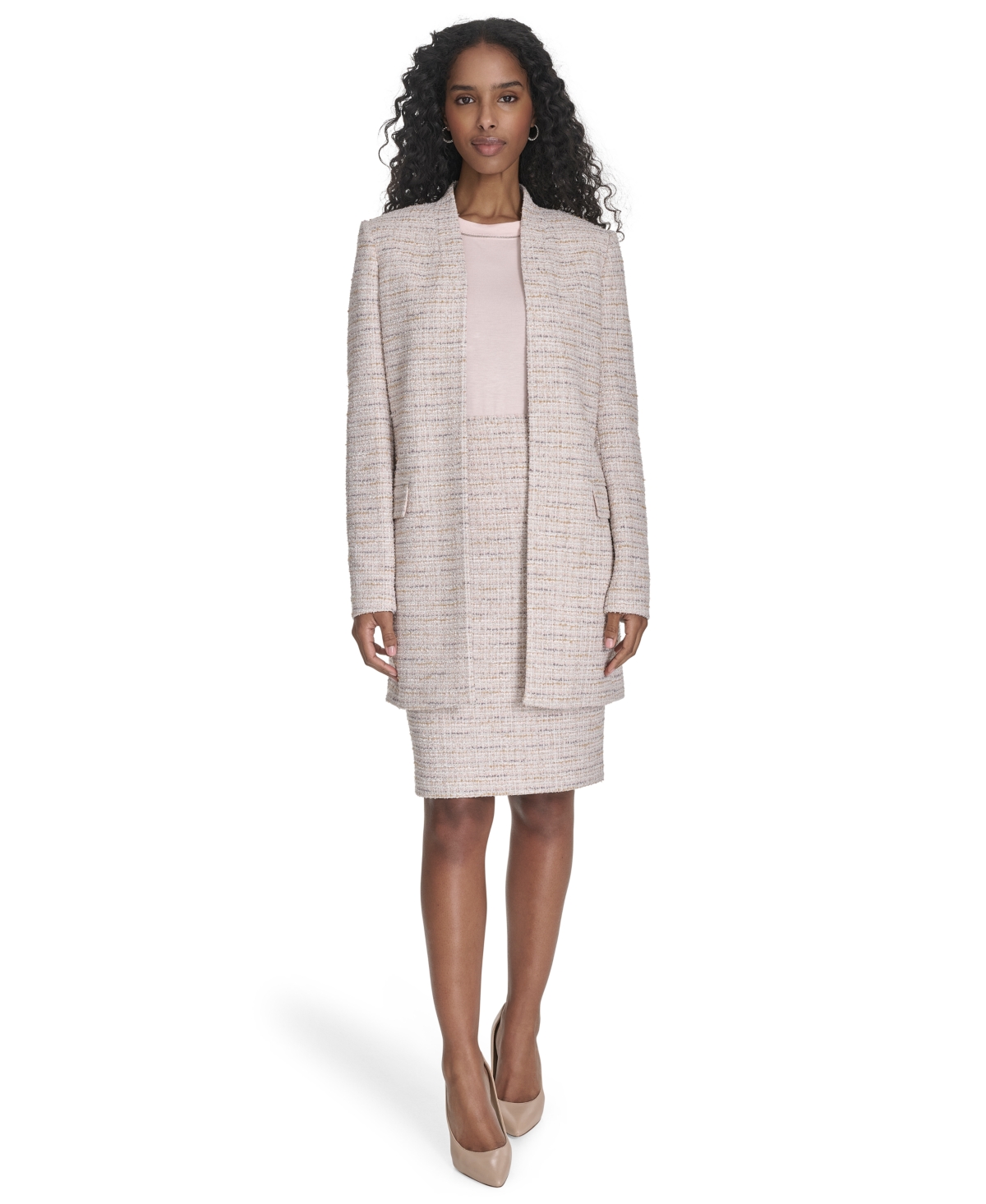 CALVIN KLEIN WOMEN'S TWEED OPEN-FRONT LONG-SLEEVE BLAZER 