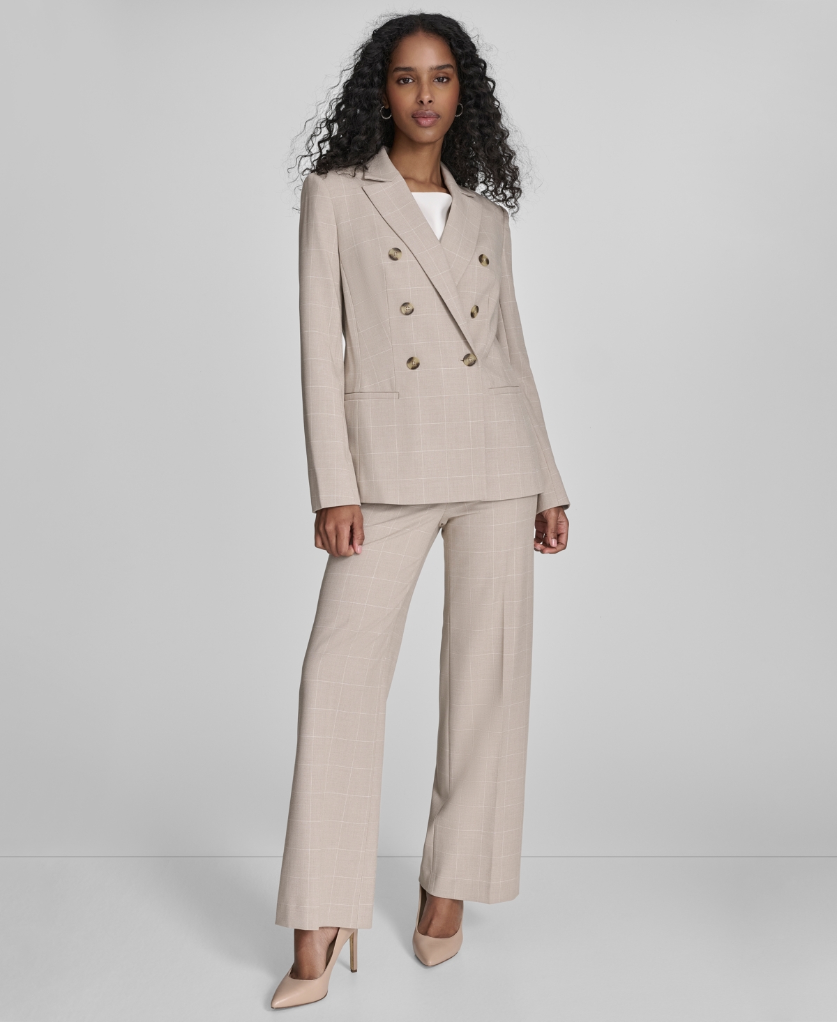 CALVIN KLEIN WOMEN'S WINDOWPANE PRINT DOUBLE BREASTED BLAZER 