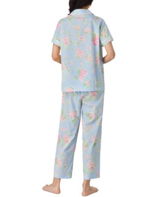 Women's Notched-Collar Cropped Pajama Set