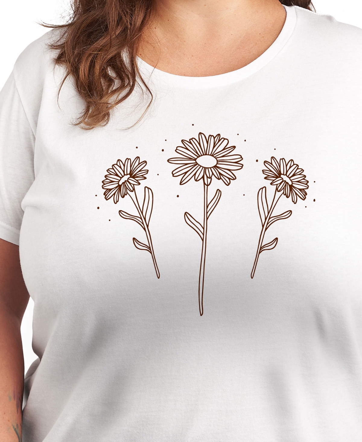 Hybrid Apparel Trendy Plus Size Flowers Size Graphic Crew Neck T-shirt In White