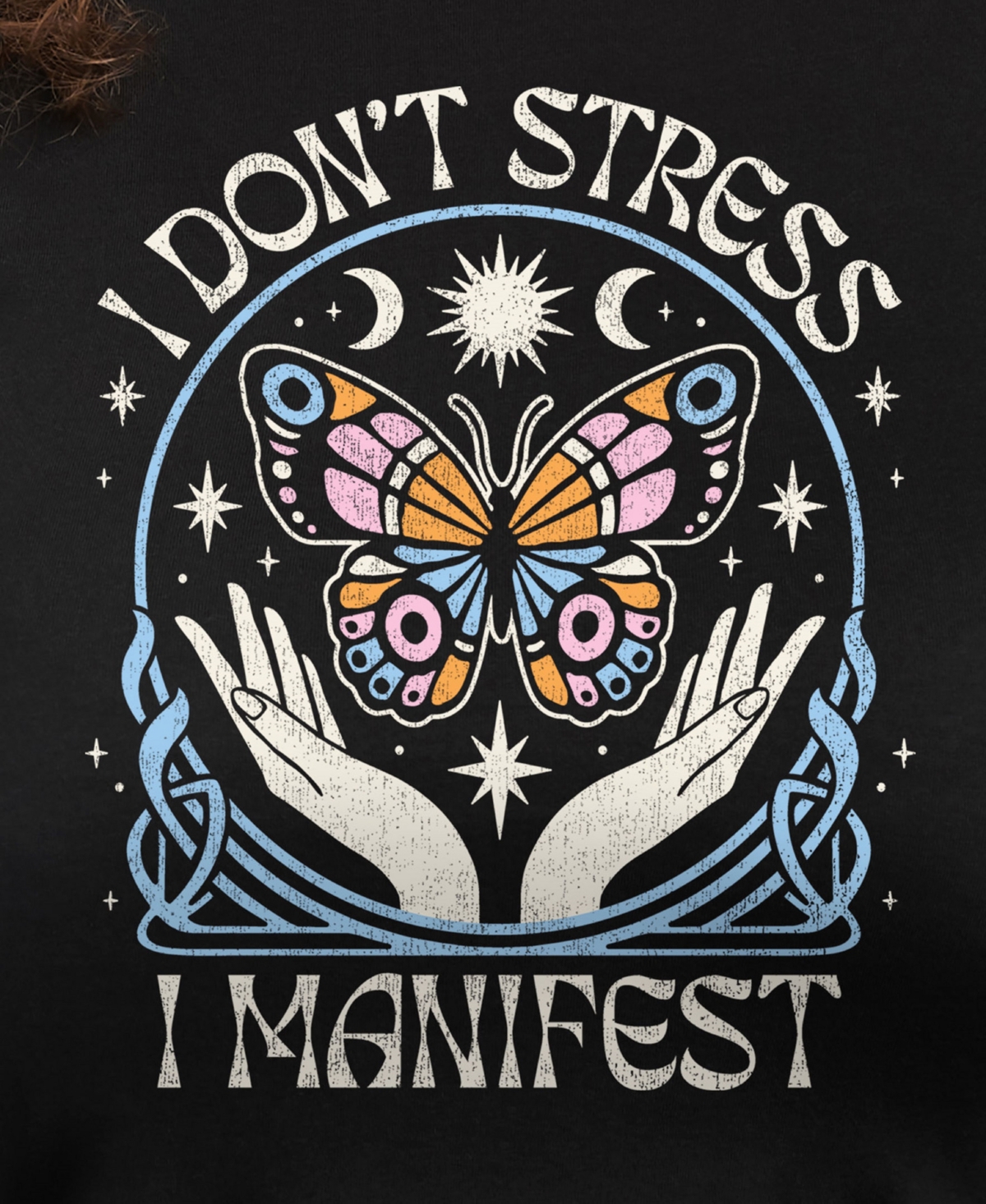 HYBRID APPAREL TRENDY PLUS SIZE DON'T STRESS MANIFEST GRAPHIC CREW NECK T-SHIRT