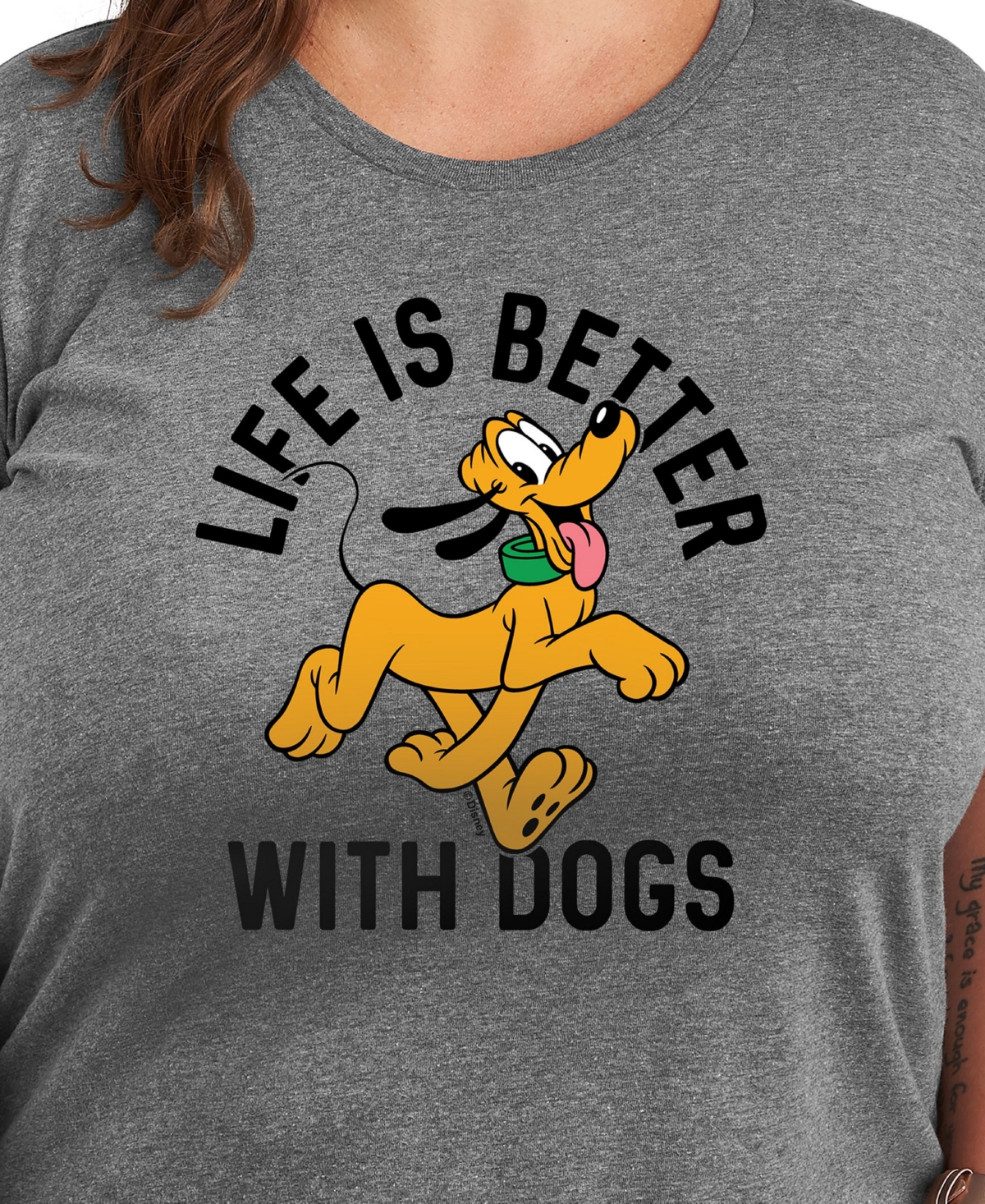 Hybrid Apparel Trendy Plus Size Disney Life Is Better With Dogs Pluto Graphic Crew Neck T-shirt In Grey