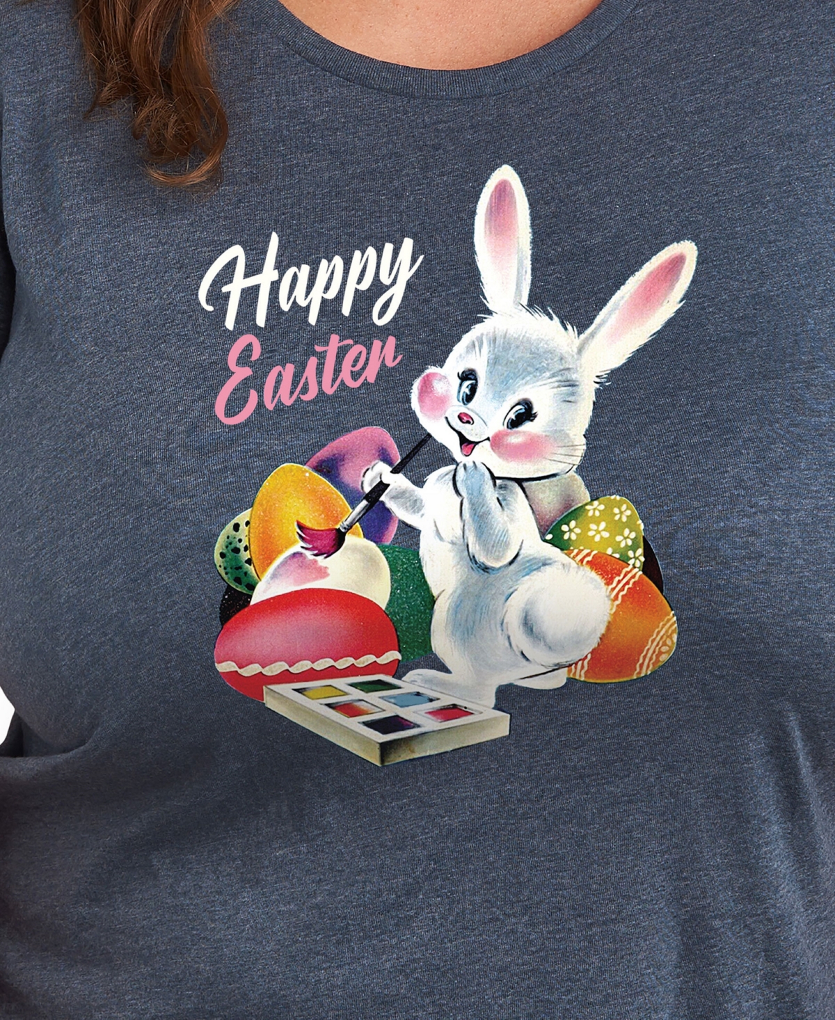 Hybrid Apparel Trendy Plus Size Happy Easter Size Graphic Crew Neck T-shirt In Blue