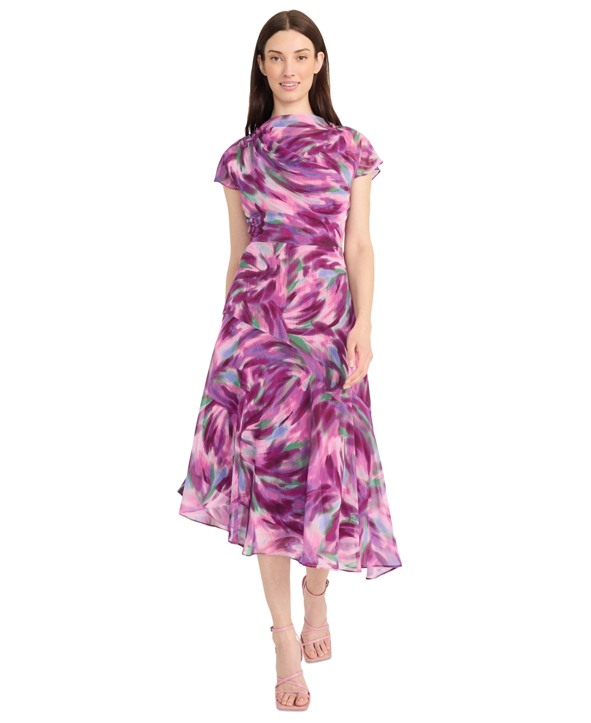 Women's Printed Asymmetrical Midi Dress - Periwinkle/Royal Purple