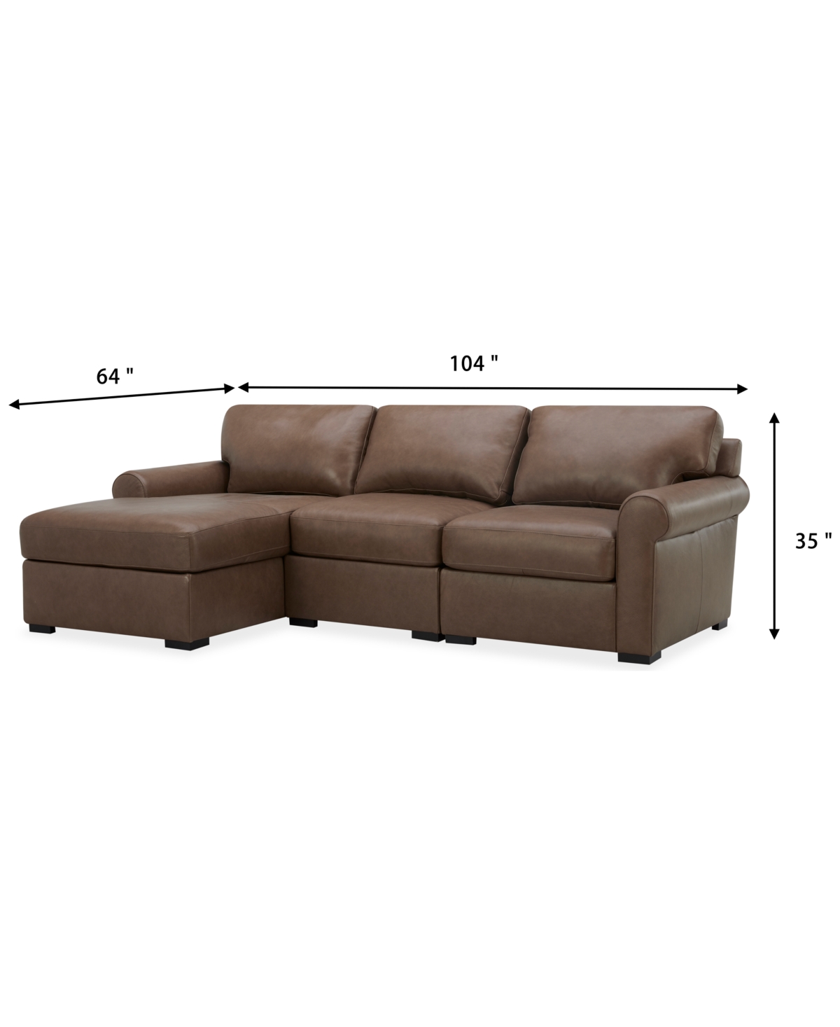 Macy's Radley Roll Arm 104" 3-pc. Leather Sectional, Exclusively At