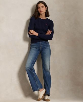 Women's Cable-Knit Cotton Crewneck Sweater