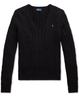 Women's Cable-Knit Cotton V-Neck Sweater