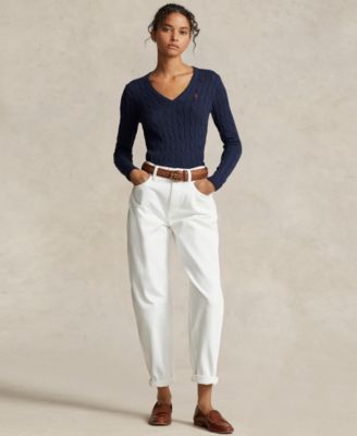 Women's Cable-Knit Cotton V-Neck Sweater