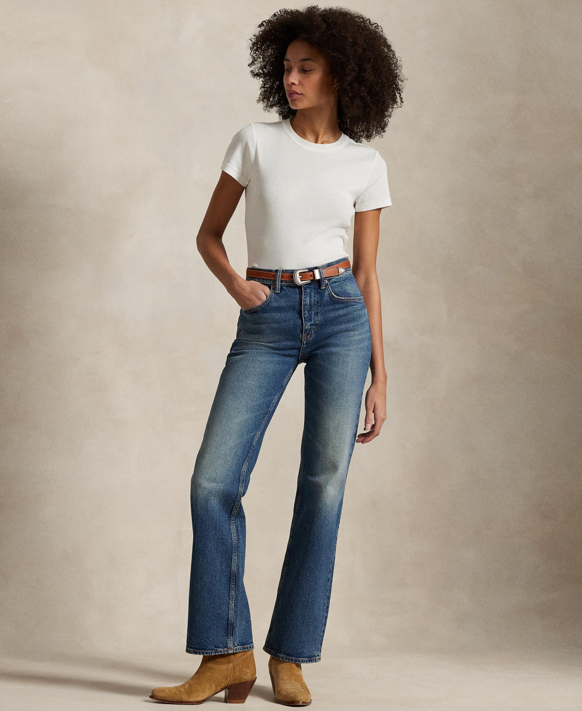Polo Ralph Lauren Cotton Jersey Cropped Crewneck Tee In White