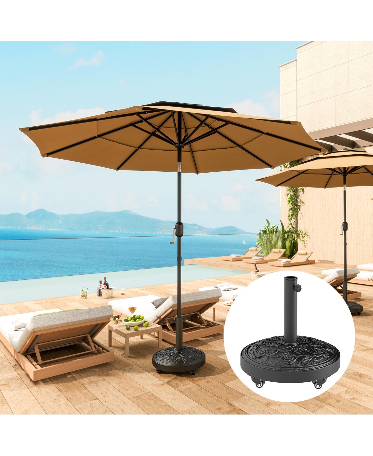 Outsunny Patio Umbrella Base, 46 lbs Sd with Wheels,