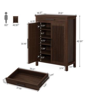 31.49" Wood 5-Tier Shoe Cabinet with Louvered Doors & Drawer Adjustable Shelves Freestanding Organizer for Entryway & Closet