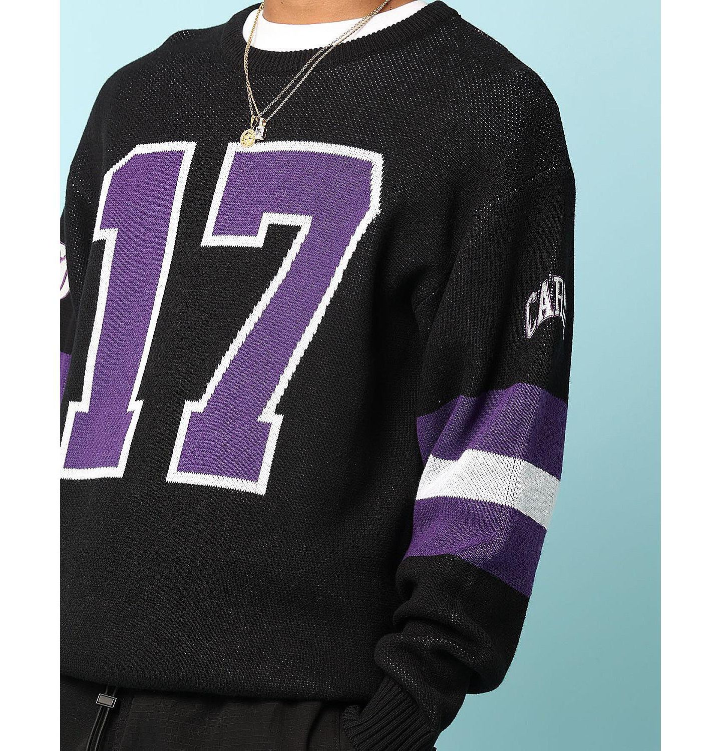 Мужской свитер CARRE Gridiron Knitted Sweater- Black, 2XL, цвет: Чёрный / Фиолетовый — фото 5