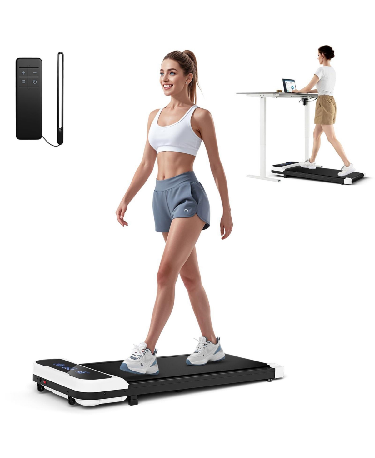 2.5HP Under Desk Treadmill with Remote Control and 3 Countdown Modes - White