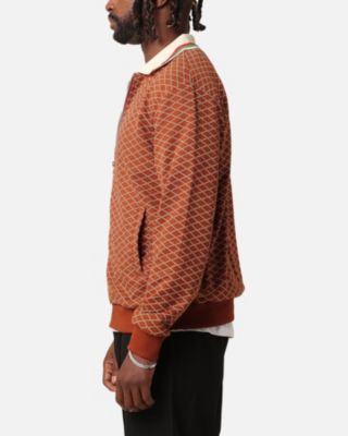 Men's Printed Bomber Jacket- Brown, S