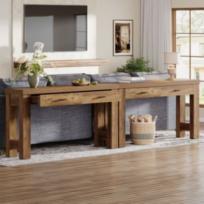 63" Console Table with 2 Drawers, Farmhouse Entryway Table with H-Shaped Sturdy Legs