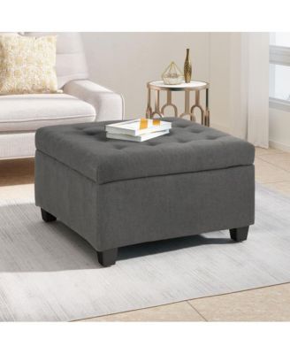 Storage Ottoman with Button-Tufted Lid, Upholstered Square Ottoman Bench for Living Room, Bedroom, Entryway