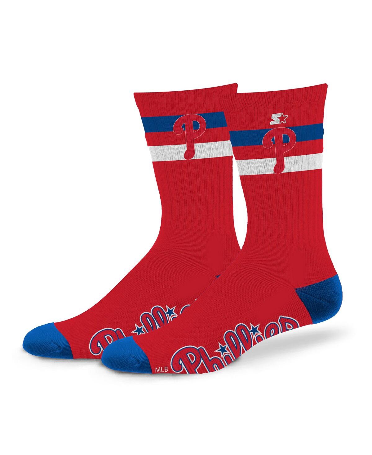 STARTER MEN'S AND WOMEN'S PHILADELPHIA PHILLIES TEAM COLOR 2-STRIPE CREW SOCKS 
