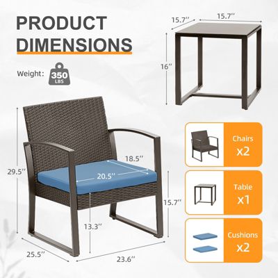 3-Piece Patio Furniture Set, Outdoor Rattan Wicker Chairs with Table, Sofa Set Including Cushions