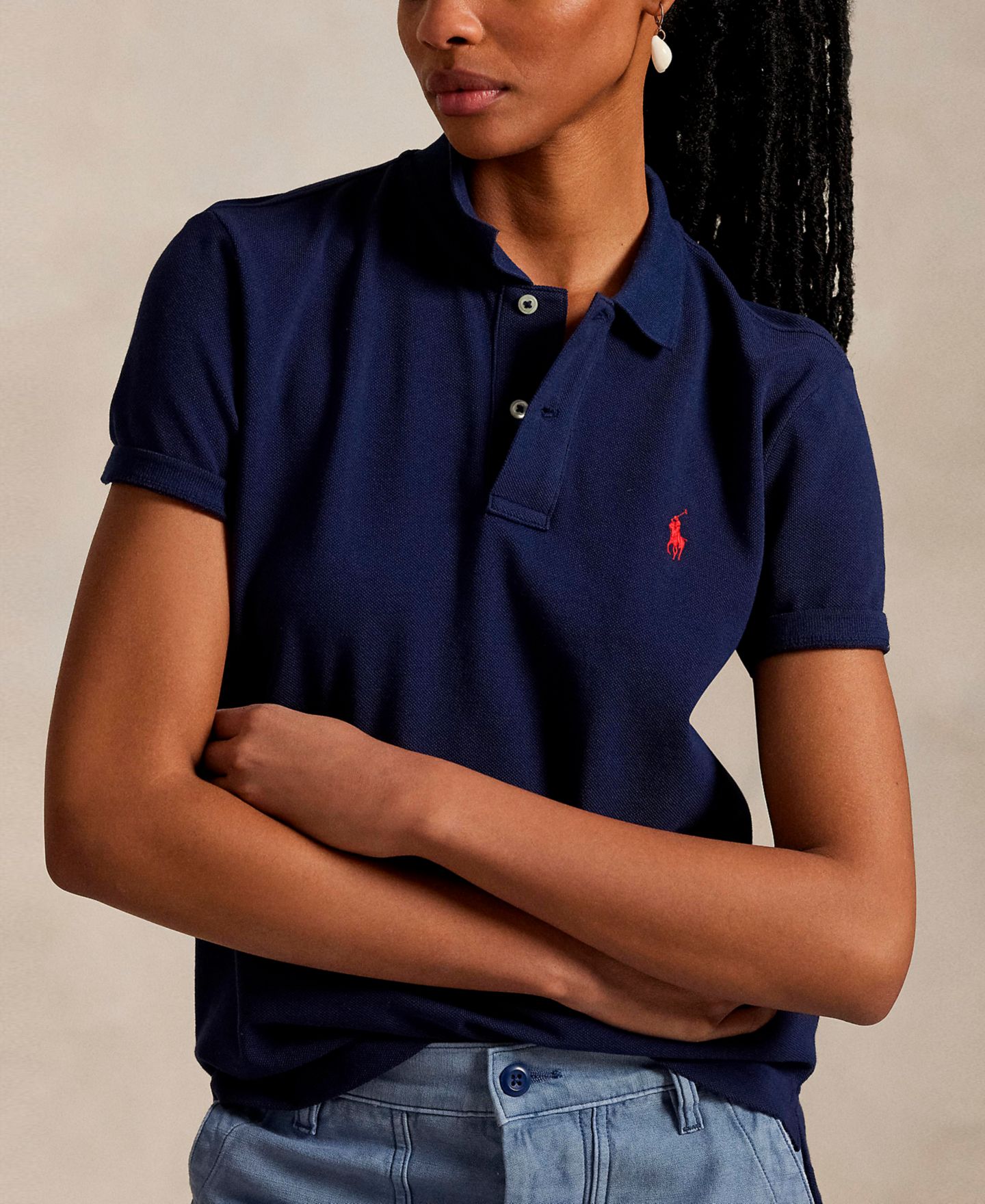 Женское поло Polo Ralph Lauren Classic-Fit Mesh Polo Shirt, цвет: Тёмно-синий — фото 3