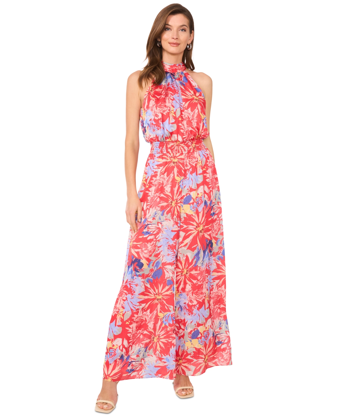 Women's Printed Halter Wide-Leg Jumpsuit - Cayenne