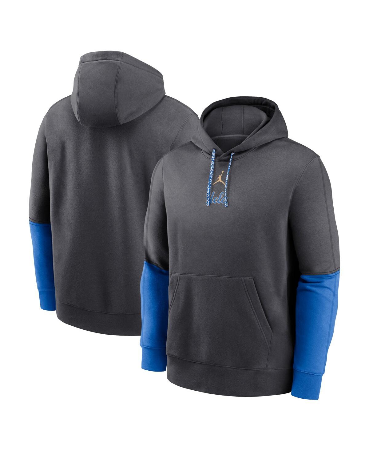 Shop Jordan Men's Anthracite/blue Ucla Bruins 2024 Sideline Club Pullover Hoodie In Anthracite,blue