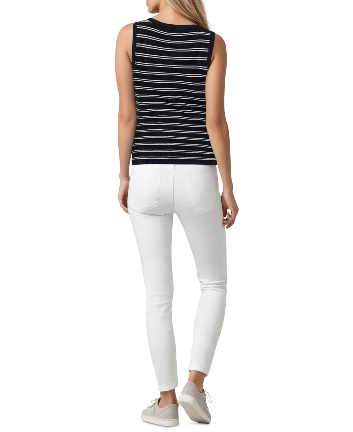 Three Dots Women's Olive Striped Sleeveless Knit Top In Black Beauty,sugar Swizzle