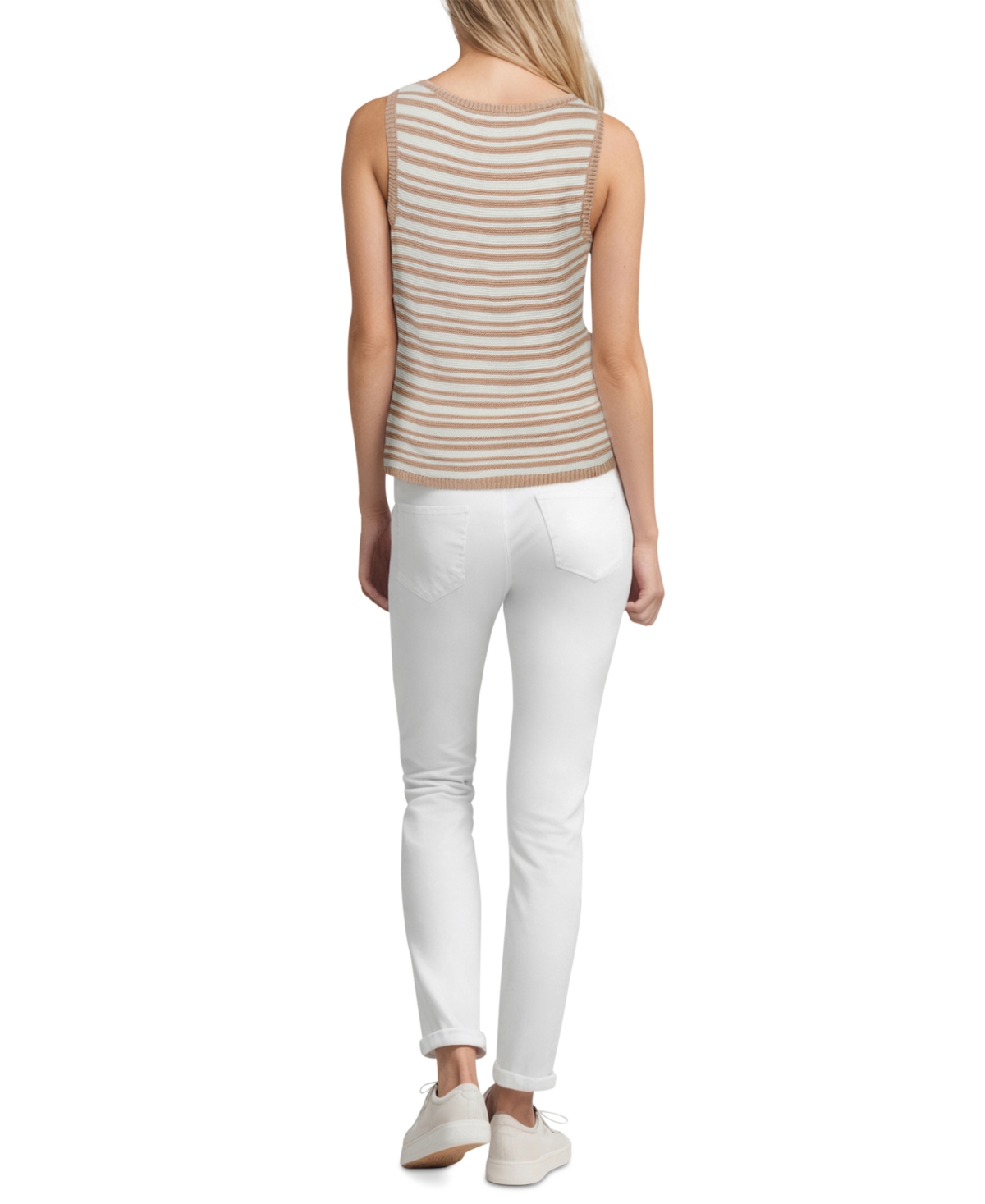 Three Dots Women's Olive Striped Sleeveless Knit Top In Light Taupe Stripe