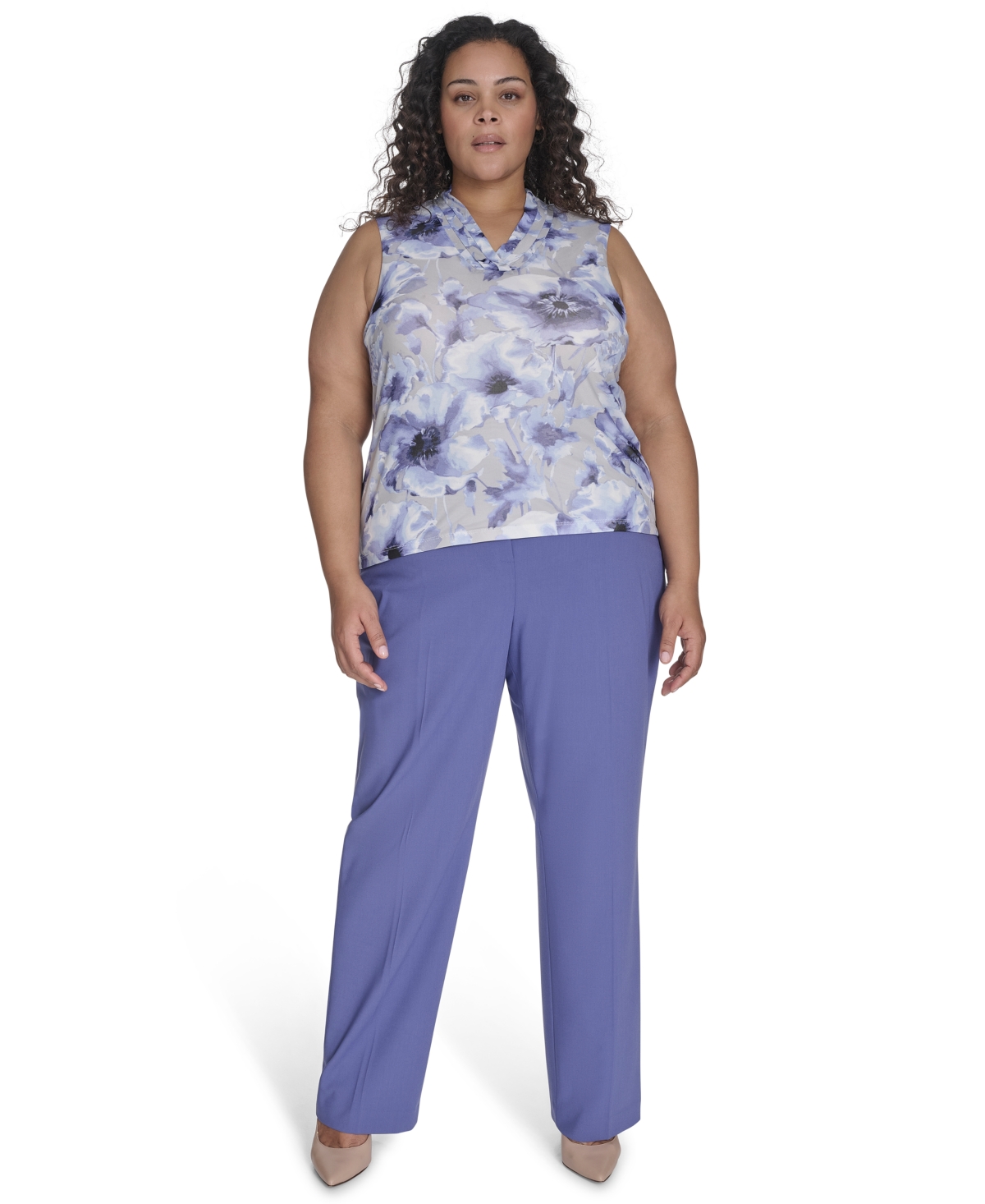 CALVIN KLEIN PLUS SIZE PRINTED V-NECK SLEEVELESS TOP 