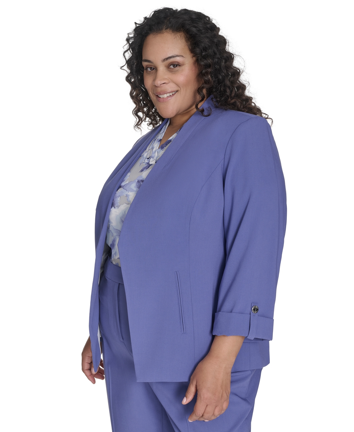 CALVIN KLEIN PLUS SIZE OPEN-FRONT 3/4-SLEEVE BLAZER 