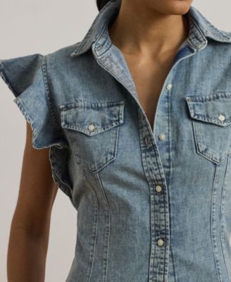 Women's Denim Flutter-Sleeve Shirt