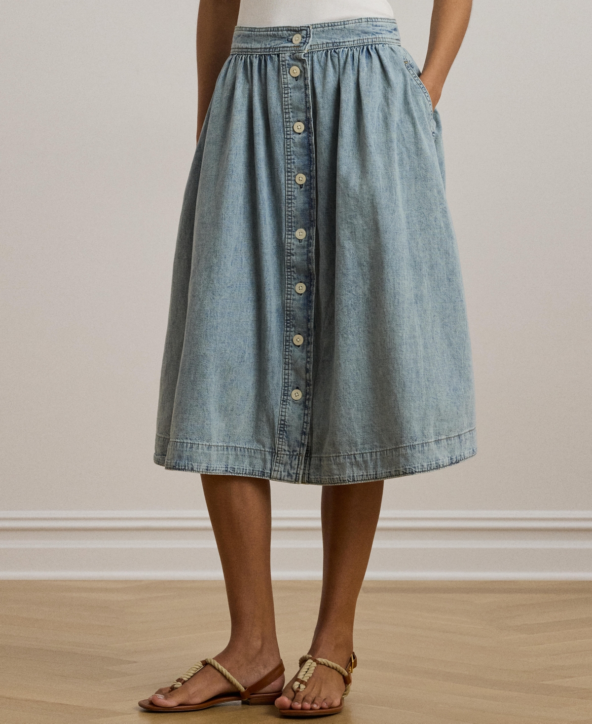 RALPH LAUREN WOMEN'S BUTTON-FRONT DENIM SKIRT 
