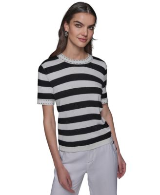 KARL LAGERFELD PARIS - Women's Stripe Short-Sleeve Sweater