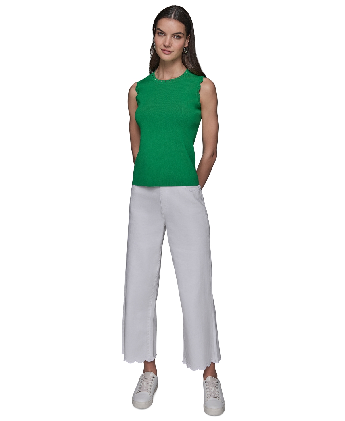 Karl Lagerfeld Women's Scallop-edge Sleeveless Sweater In Flore Green