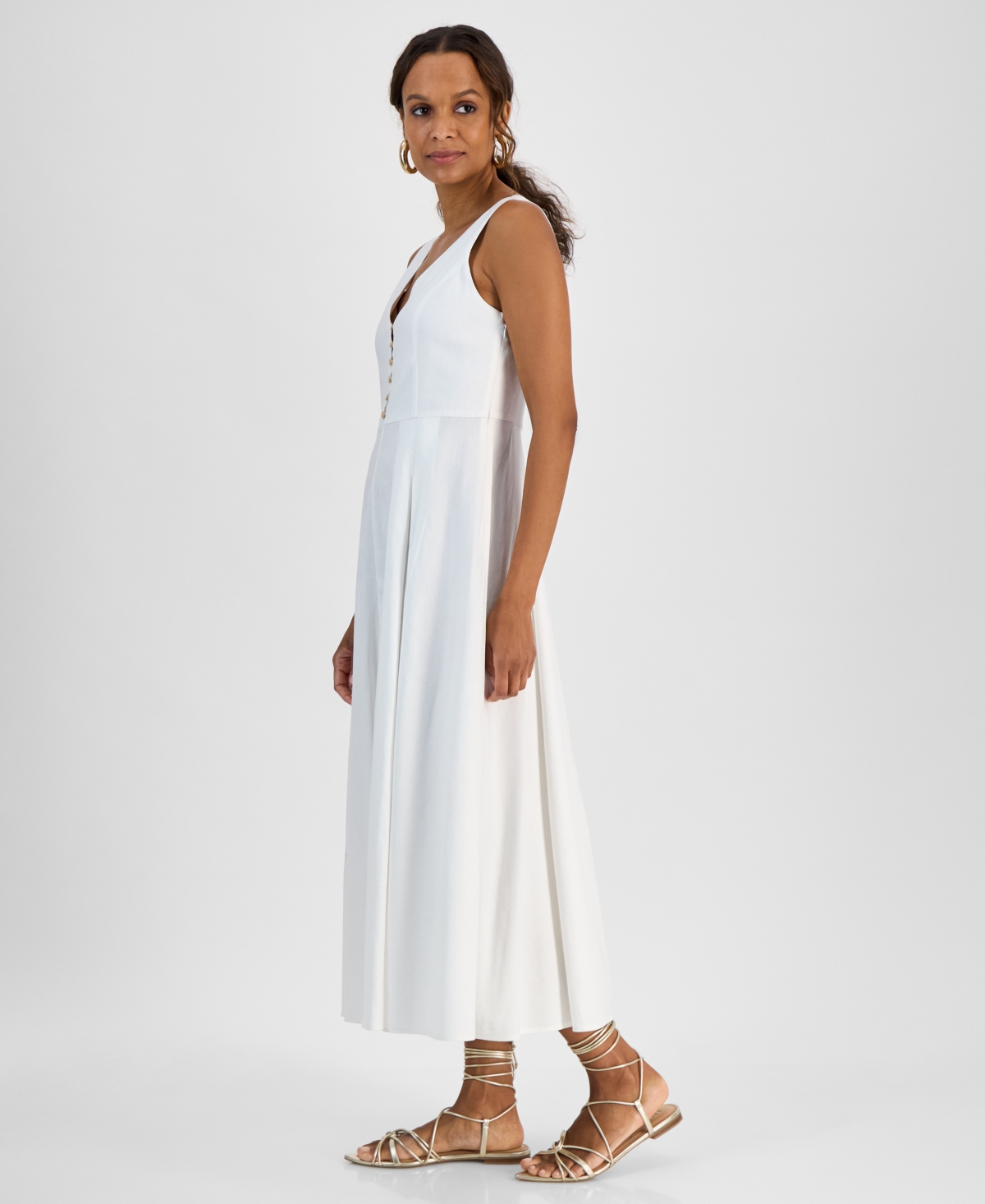 Inc International Concepts Petite Sleeveless Button-front Dress, Exclusively At Macy's In Bright White