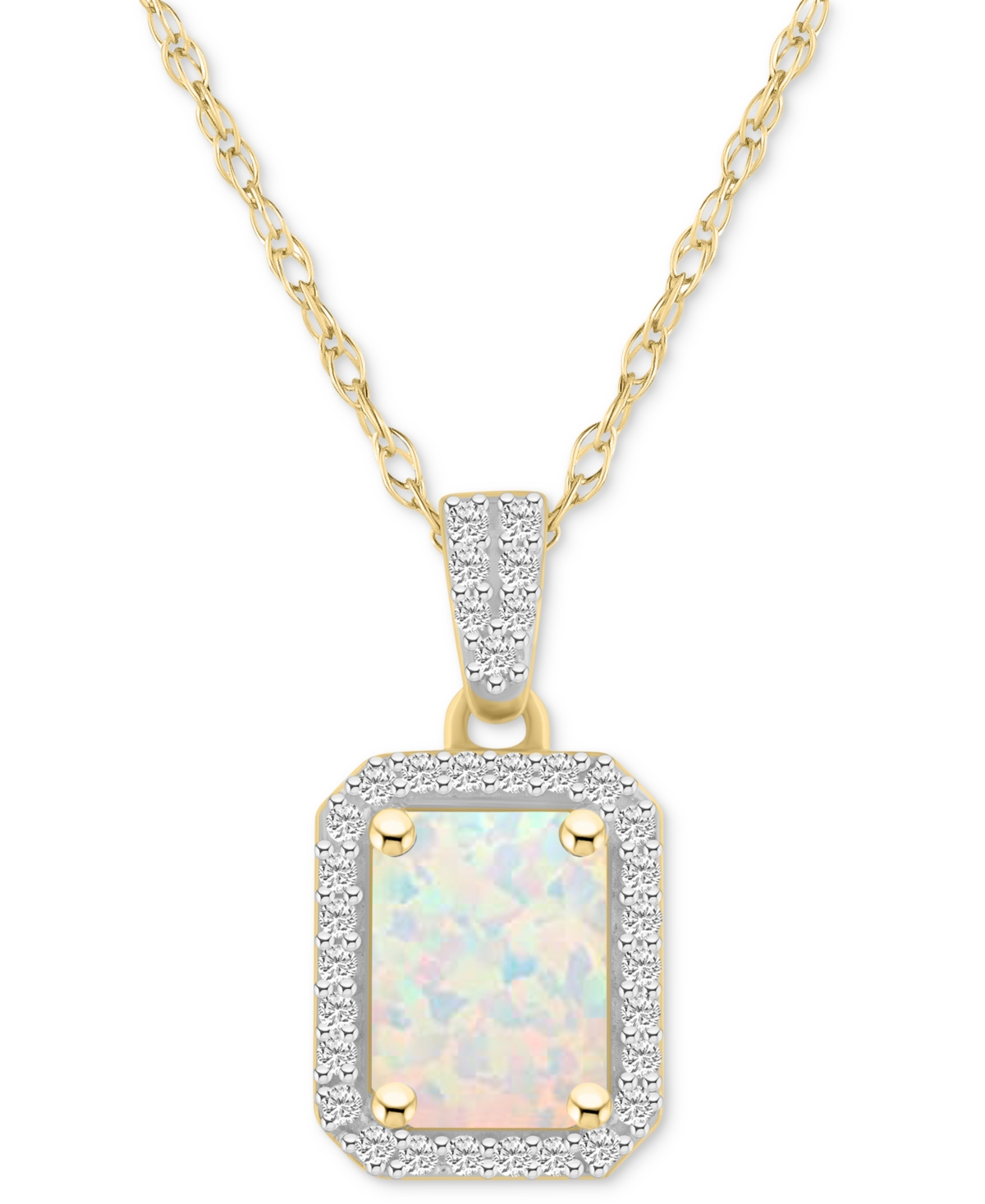 Macy's Lab Created Ruby (2 Ct. T.w.) & Lab Created White Sapphire (1/5 Ct. T.w.) Rectangle Pendant Necklace In Opal,gold