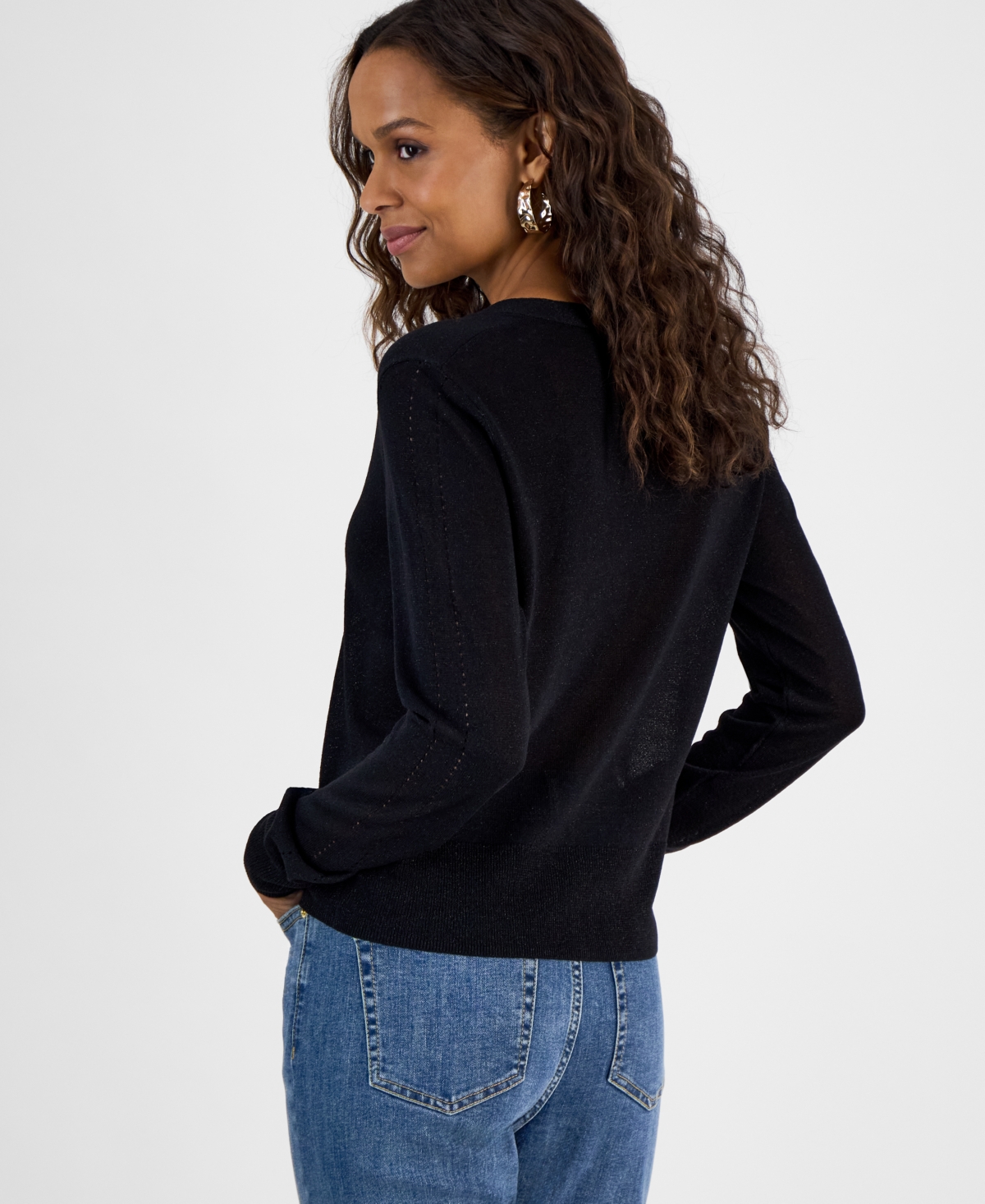 Inc International Concepts Petite Button-front Cardigan, Exclusively At Macy's In Deep Black