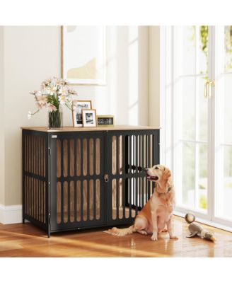 39" Dog Crate Furniture with Anti-Chew Resist Mesh for Large Dogs