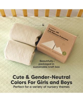 2-Pack Protect+ Waterproof Crib Mattress Protector Covers, Mavy Quilted Cotton Baby Mattress Topper, Toddler Crib Sheets