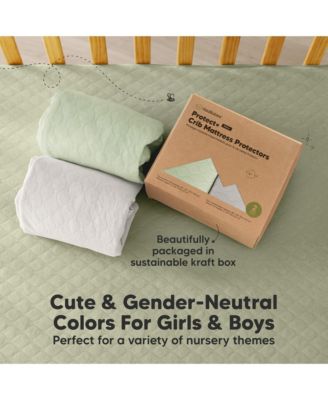 2-Pack Protect+ Waterproof Crib Mattress Protector Covers, Mavy Quilted Cotton Baby Mattress Topper, Toddler Crib Sheets
