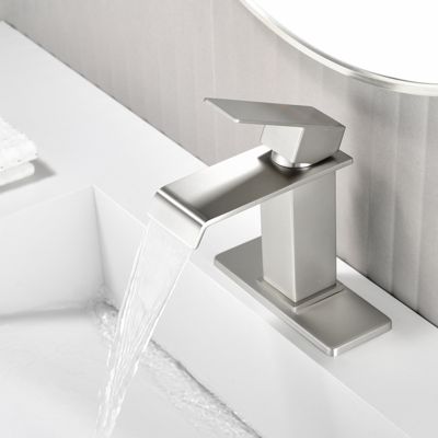 Single-Handle Waterfall Bathroom Sink Faucet in Lead-Free 304 Stainless Steel with Hot/Cold Water Function