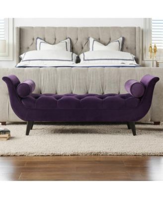 64 Inch Tufted Velvet Entryway Bench, Upholstered Bedroom Bench with Bolster Pillows & Wood Legs-The Pop Home