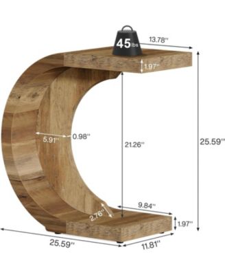 C-Shaped End Table, Wood Side Table for Couch Sofa Living Room Bedroom Small Space, Rustic Brown