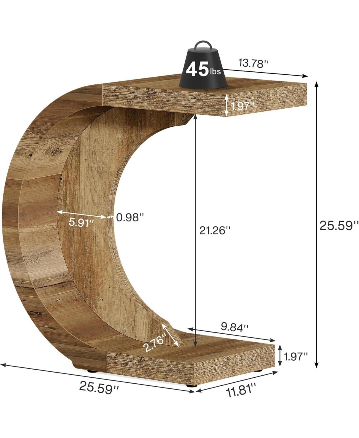 Tribesigns C-Shaped End Table, Wood Side Table for Couch Sofa Living Room Bedroom Small Space, Rustic Brown