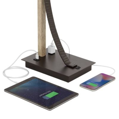 Gentry Industrial Desk Lamp 22" High Oil Rubbed Bronze Faux Wood Cage with USB and AC Power Outlet in Base Oatmeal Shade for Desk