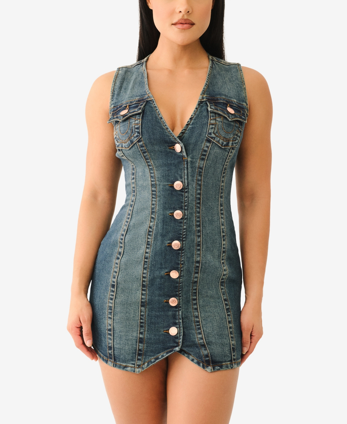 TRUE RELIGION WOMEN'S FITTED DENIM VEST DRESS 