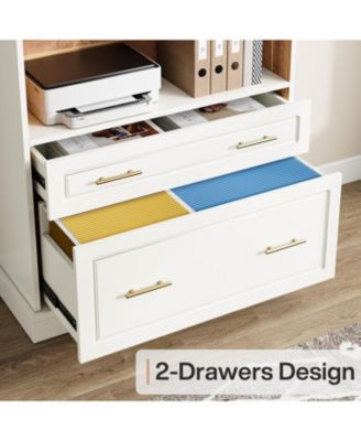 way to origin 2-Drawer File Modern Cabinet with 5-Tier Bookshelf & Large Printer Stand for Home Office