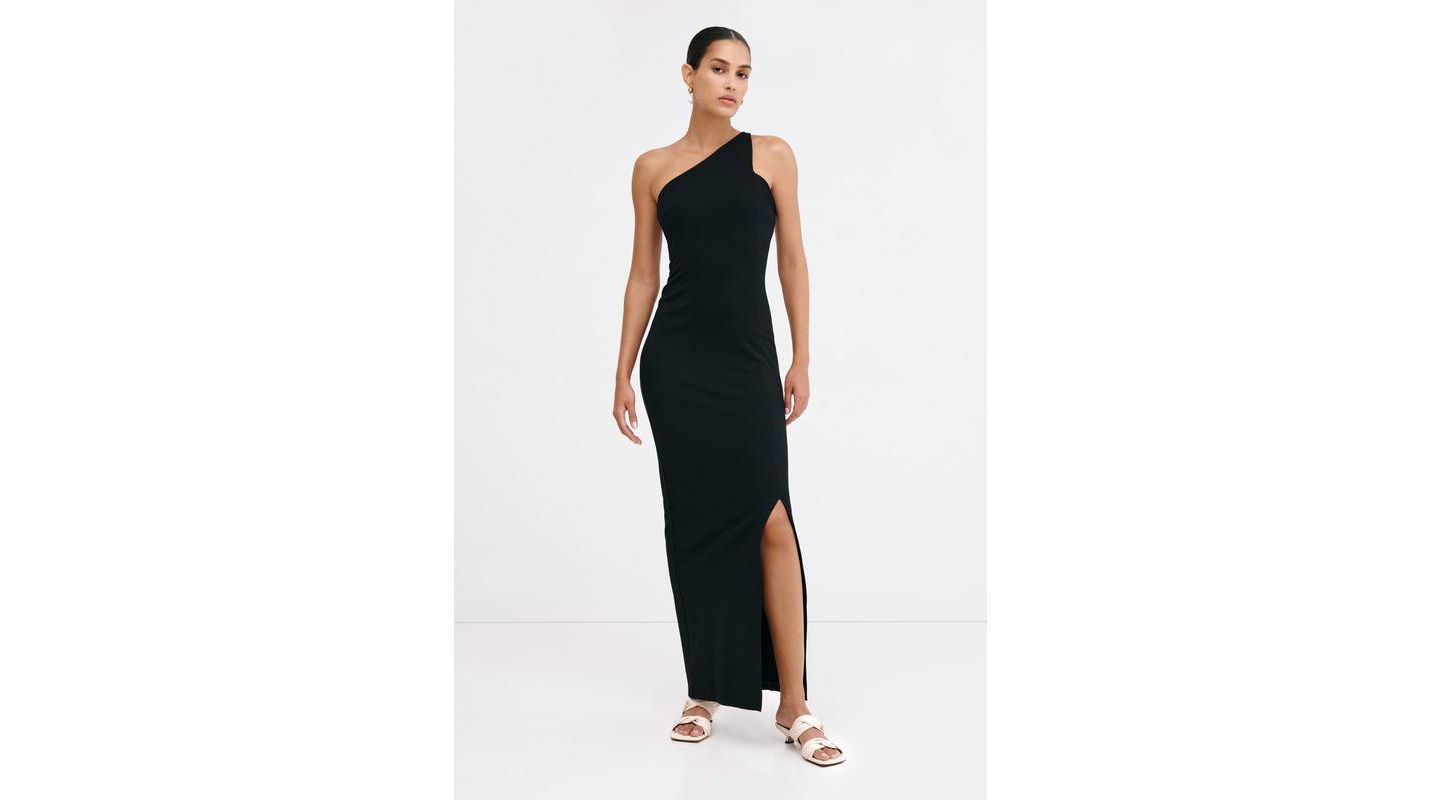 Женское платье Marcella Elora Off-Shoulder Column Dress with Thigh-High Slit, цвет: Чёрный — фото 1