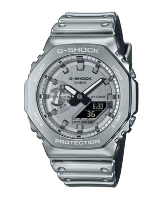 Men's Silver-Tone Silicone Watch, 44.4mm
