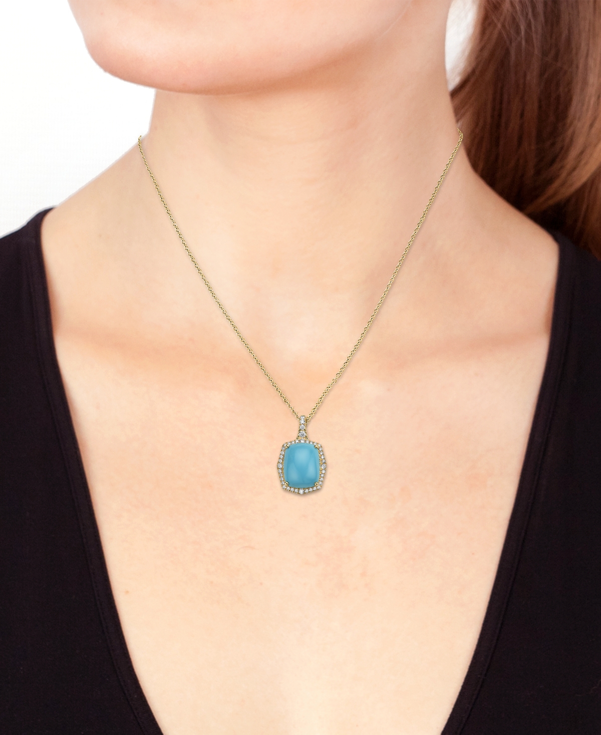 Effy Collection Effy Turquoise & Diamond (1/4 Ct. T.w.) Halo 18" Pendant Necklace In 14k Gold In Blue
