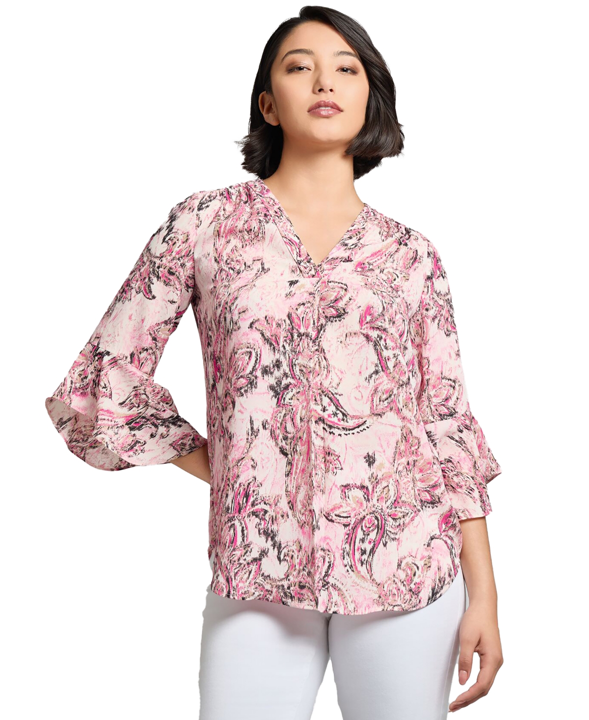 Shop Jones New York Women's Paisley-print Flared-sleeve Tunic In Jones White Multi